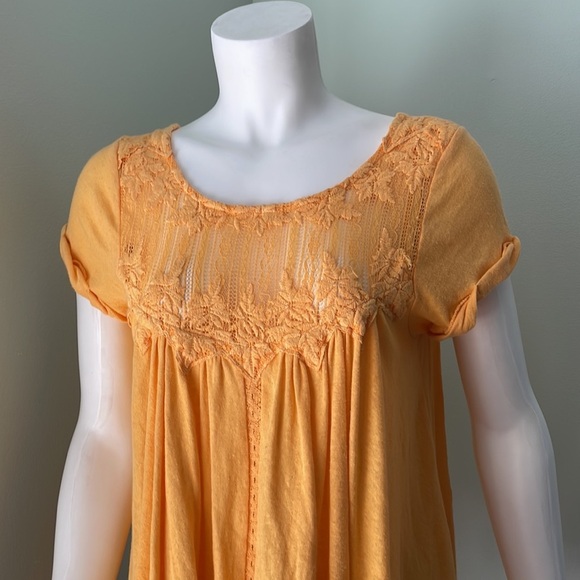 Free People orange lace asymmetric t-shirt - Picture 2 of 8
